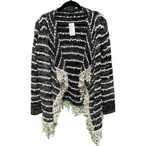 Anthropologie La Fee Verte Cardigan Black White Fringe NWT Size Medium Sweater